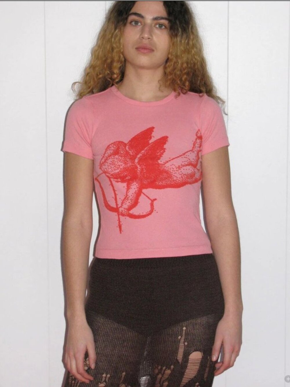 Paloma Wool Pink Red Cherub Angel Graphic Ribbed T-Shirt Size M